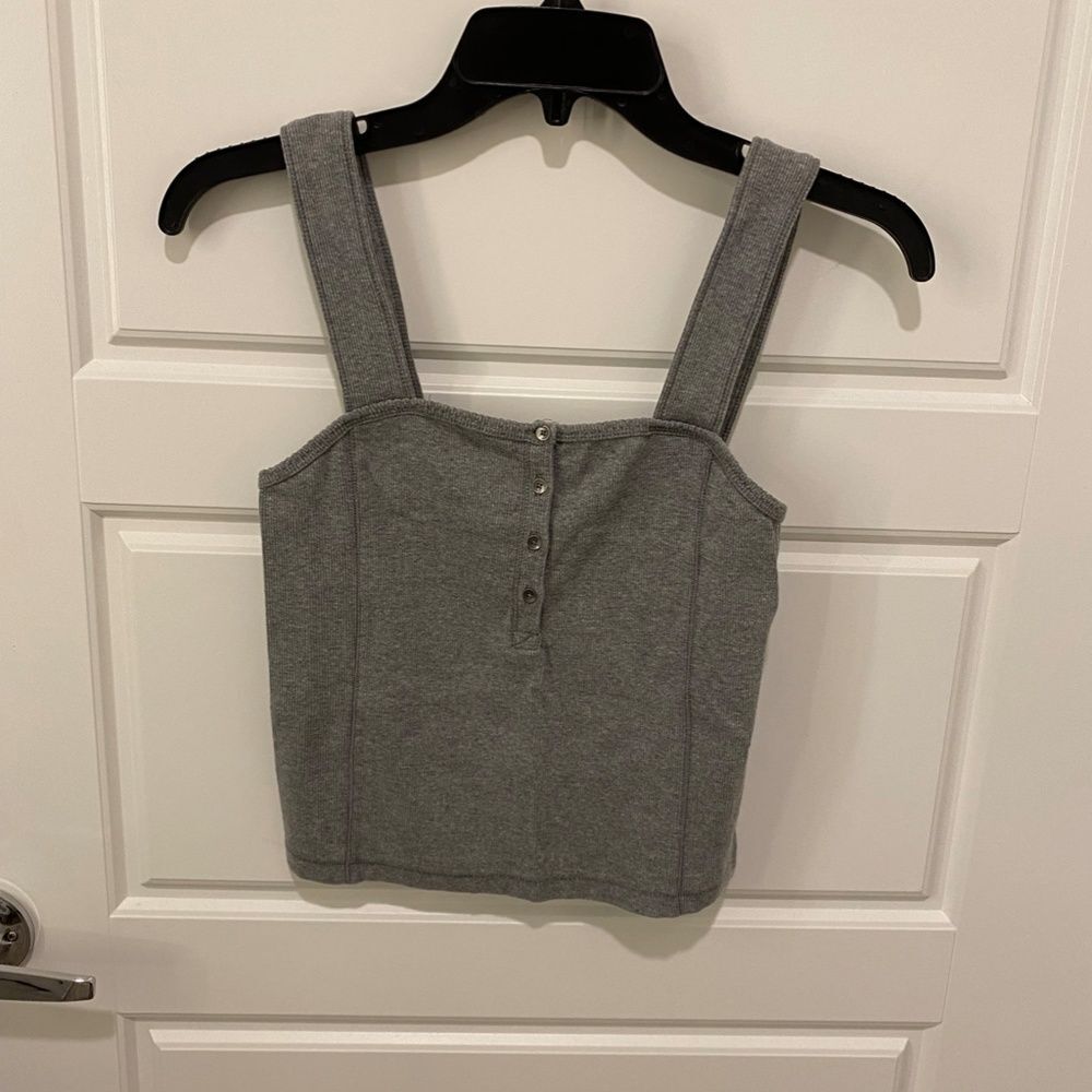 Abercrombie & Fitch Ribbed Henley Crop Tank Top Gray Square Neck Women's Medium - Picture 2 of 7
